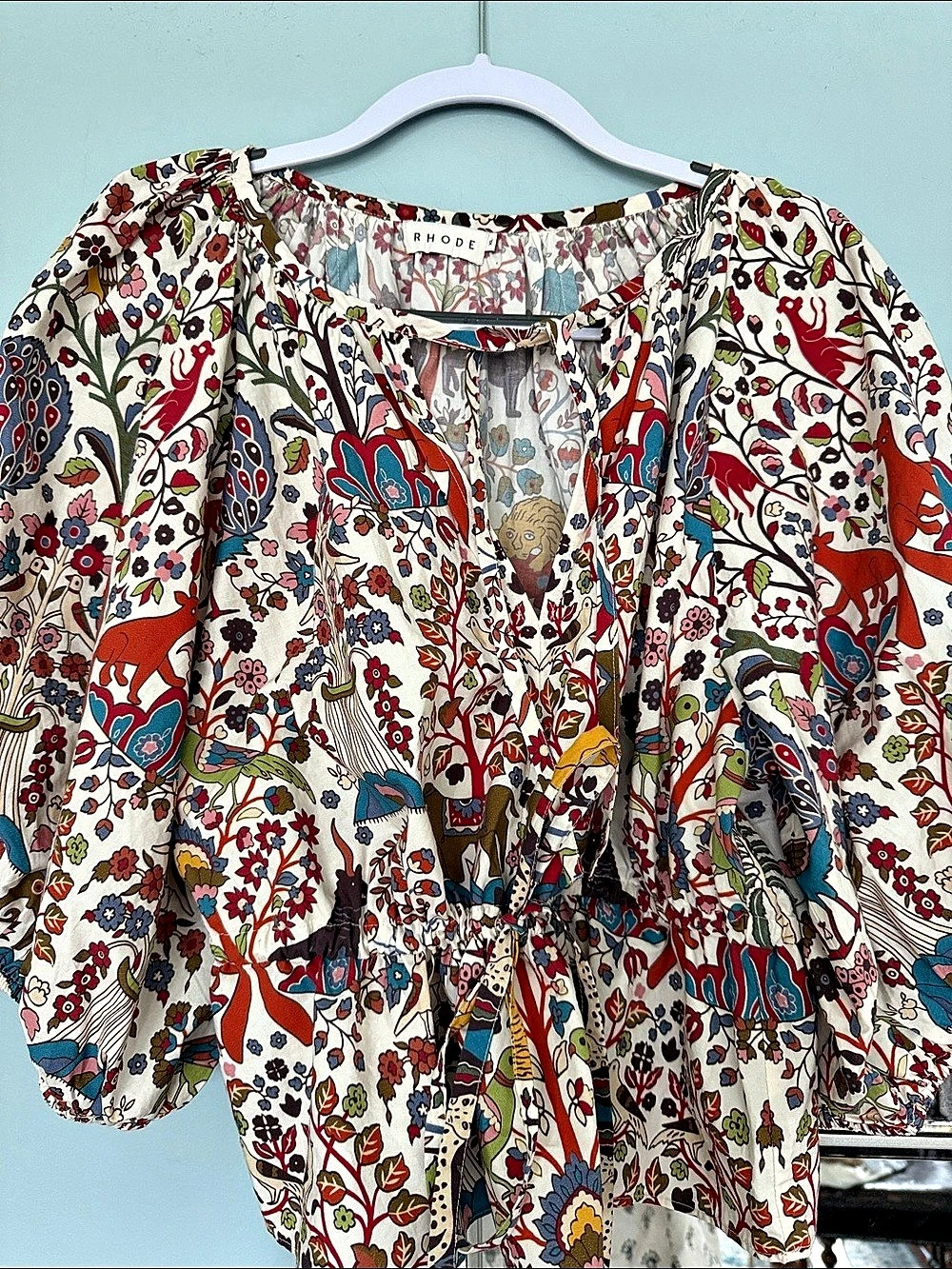 Rhode Floral Blouse in Cream & Red Size XL Like New